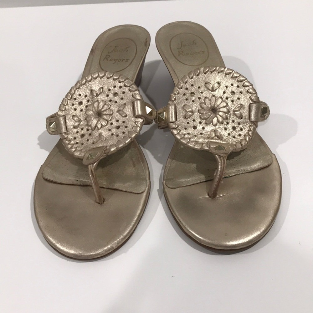 Jack Rogers gold wedges